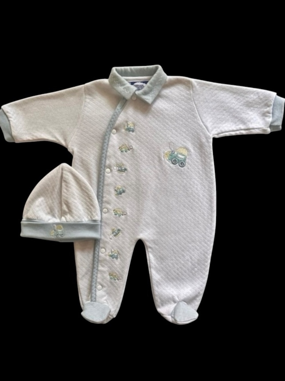 Carriage Boutique White Embroidered Footed Pajamas with Hat Size Preemie